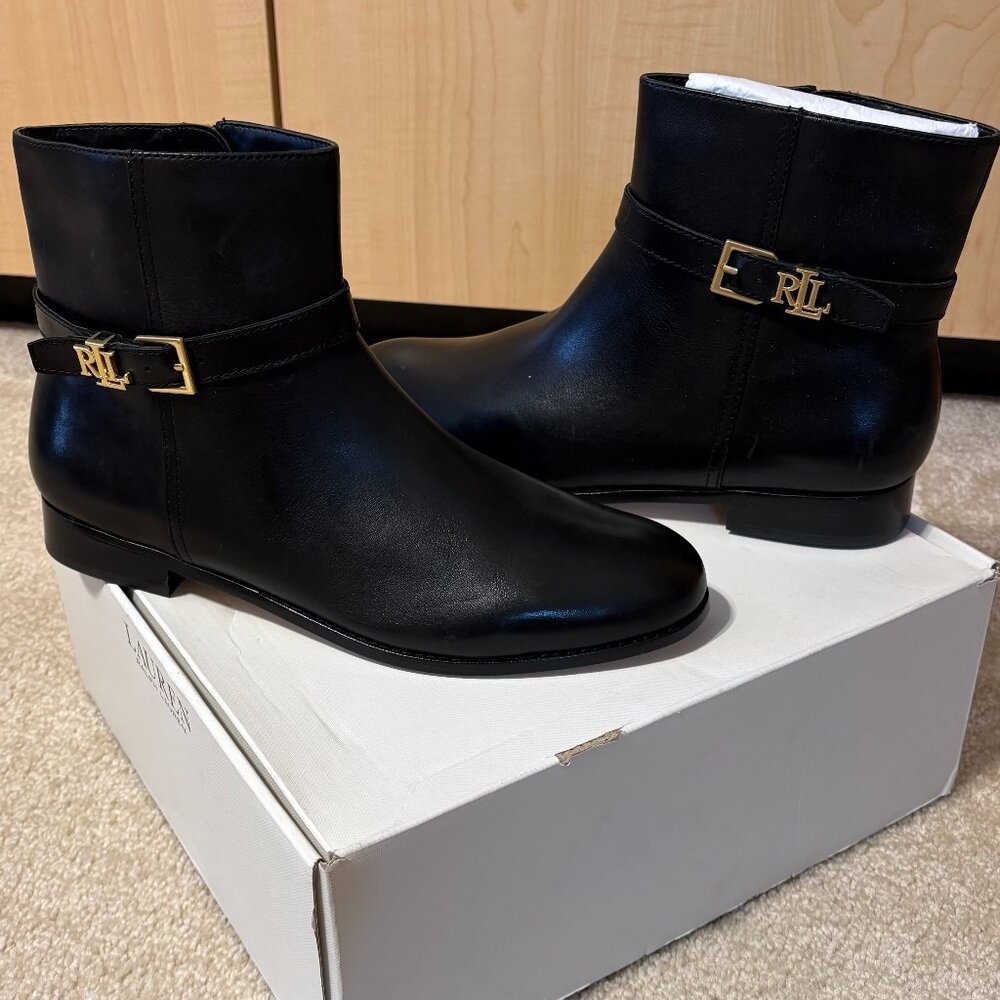 Ralph Lauren Brooke Women's Leather Buckle Strap Booties 11 - Picture 2 of 4